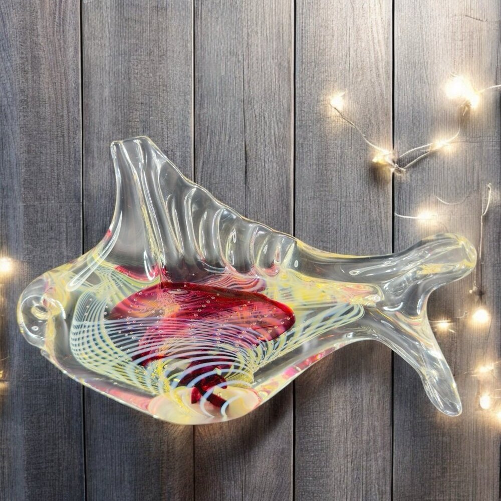 2004 Rollin Karg Large Heavy Glass‎ Fish Signed Sculptures Multicolor Hand Blown
